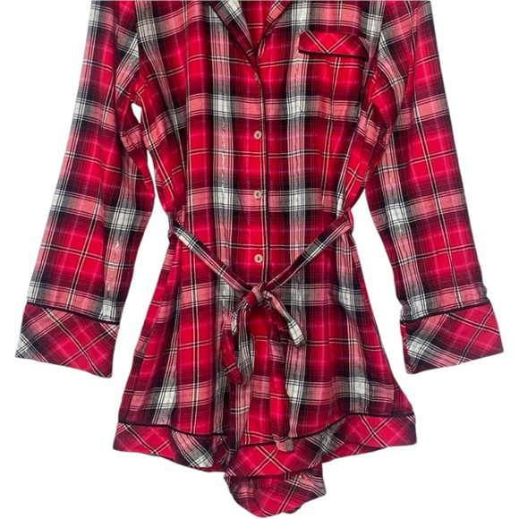 Victoria’s Secret Red Plaid Flannel Sleep Romper Silver Threads Sz Small NEW - Picture 4 of 12